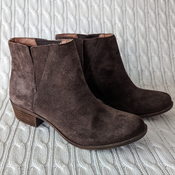 Lucky‎ Brand Benissa Leather Ankle Boots 7.5 Brown Suede Classic Bootie - Picture 3 of 13